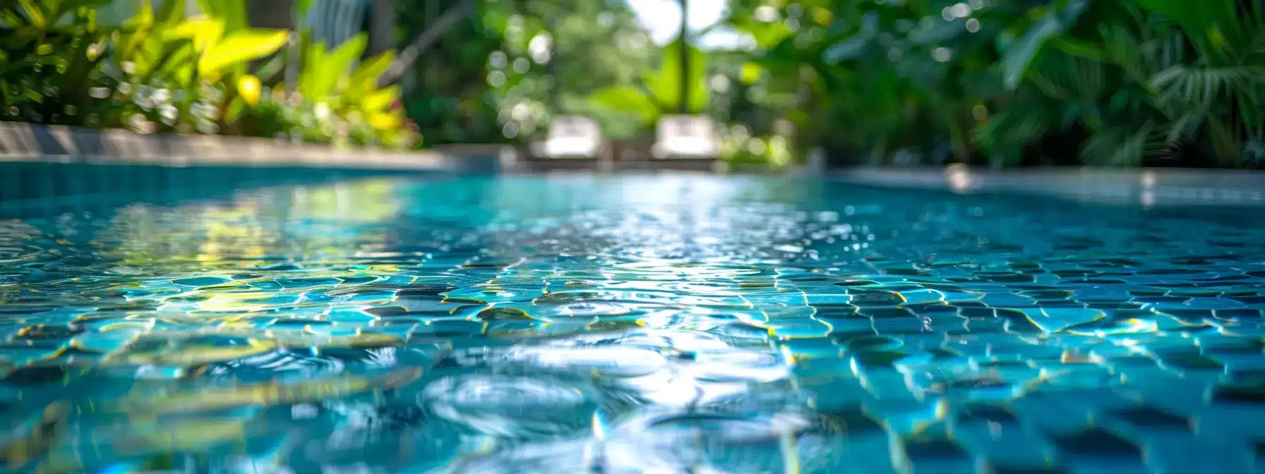 a a radiant crystal ec926f7f a8db 40a1 ada7 fdc6f9331f41 a radiant, crystal-clear swimming pool glistens under the sun, surrounded by vibrant greenery, showcasing pristine water that reflects the azure sky.