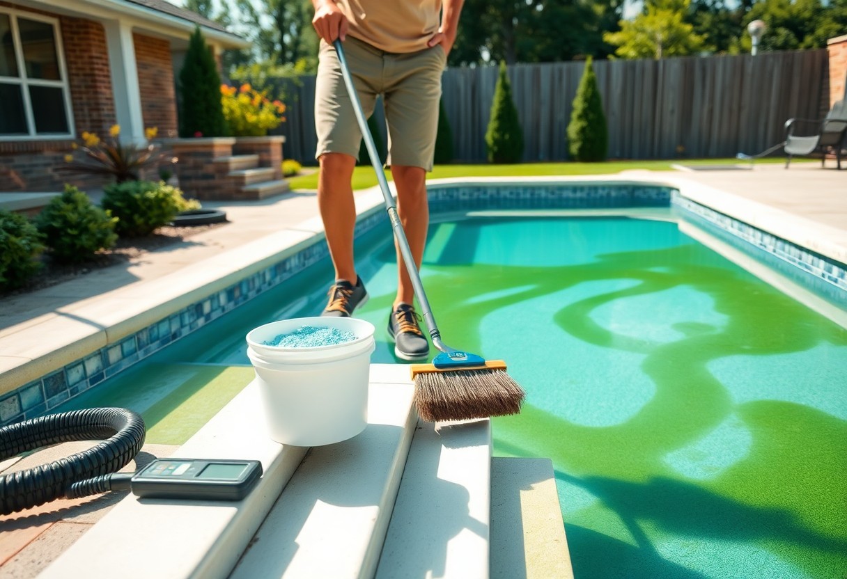 removing algae stains from plano pool